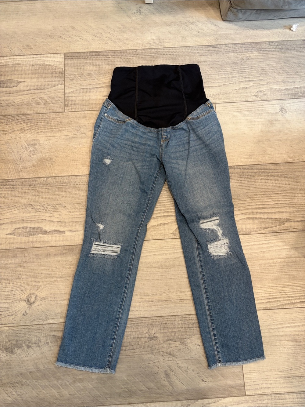 Maternity Distressed Straight-Leg Jeans in Light Blue